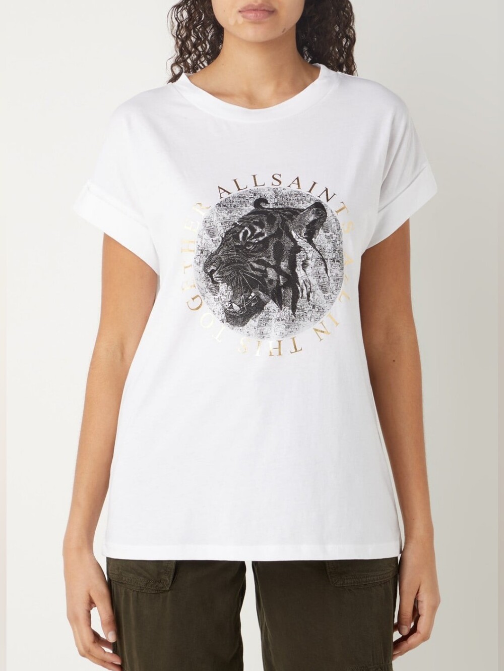 All Saints Lia Imogen Boy T-shirt Tiger Print Graphic Rockstar Tee